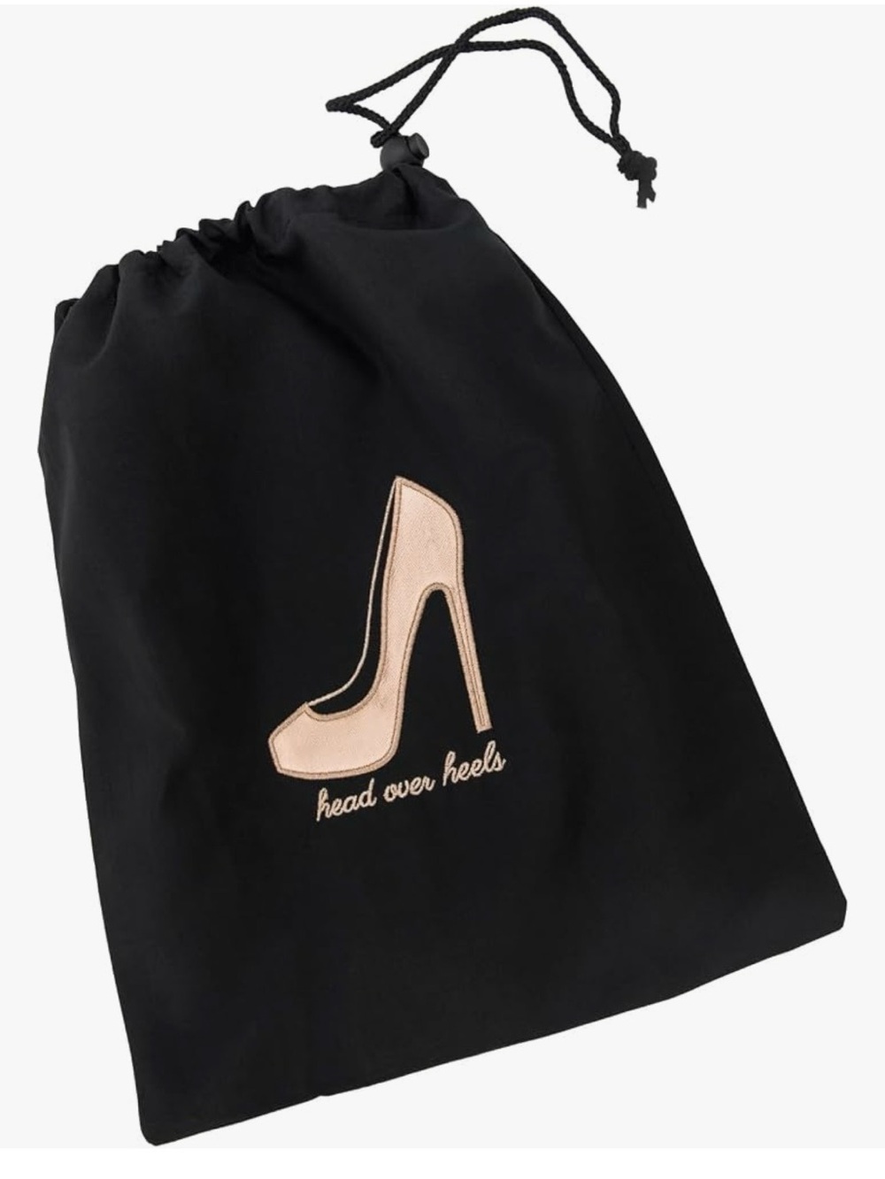 Head Over Heels Black Dust Bag with Rose Gold Heel Embroidery